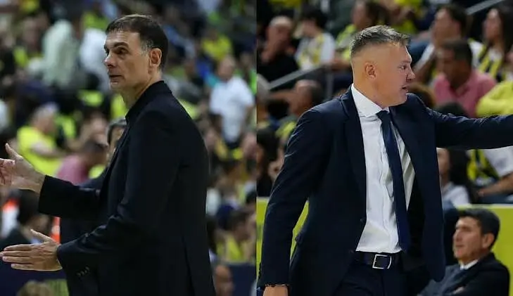 Bartzokas e Jasikevicius dopo la gara di Atene valida per il Round 7 di Eurolega