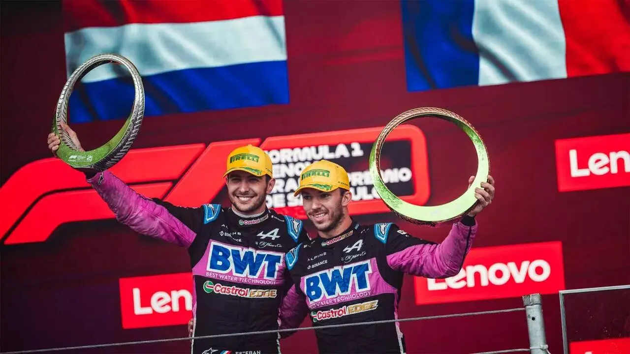 Gasly e Ocon, piloti team alpine, podio gp brasile f1 2024