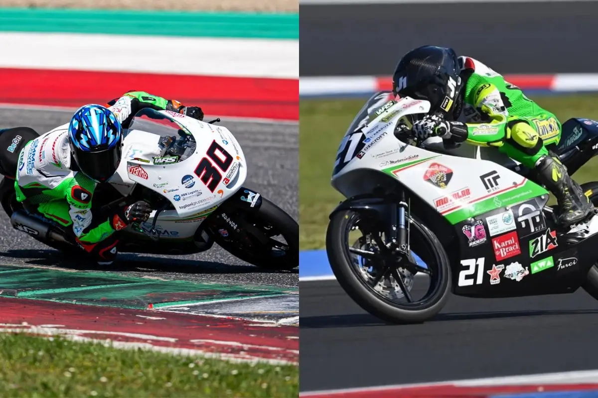 Valentino Sponga e Luca Rizzi, vincitori di Gara 1 al Mugello di Moto3 e PreMoto3