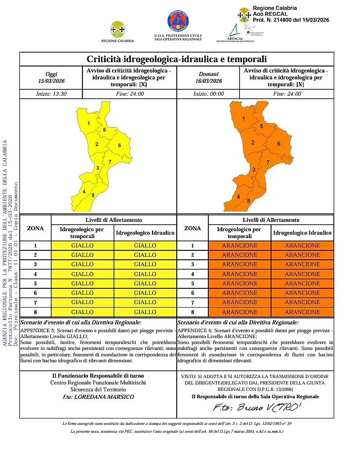 Maltempo in Calabria: scatta l'allerta arancione, attesa per la chiusura delle scuole