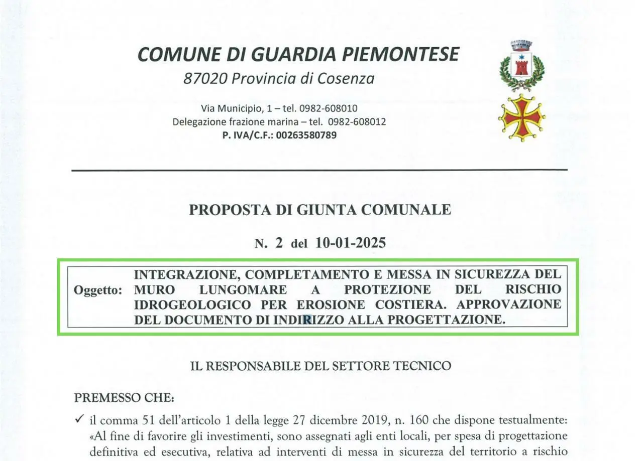Delibera comune Guardia Piemontese