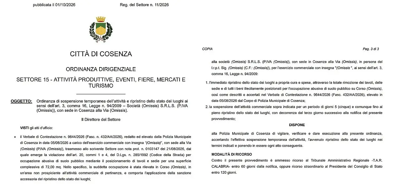 Ordinanza dirigenziale