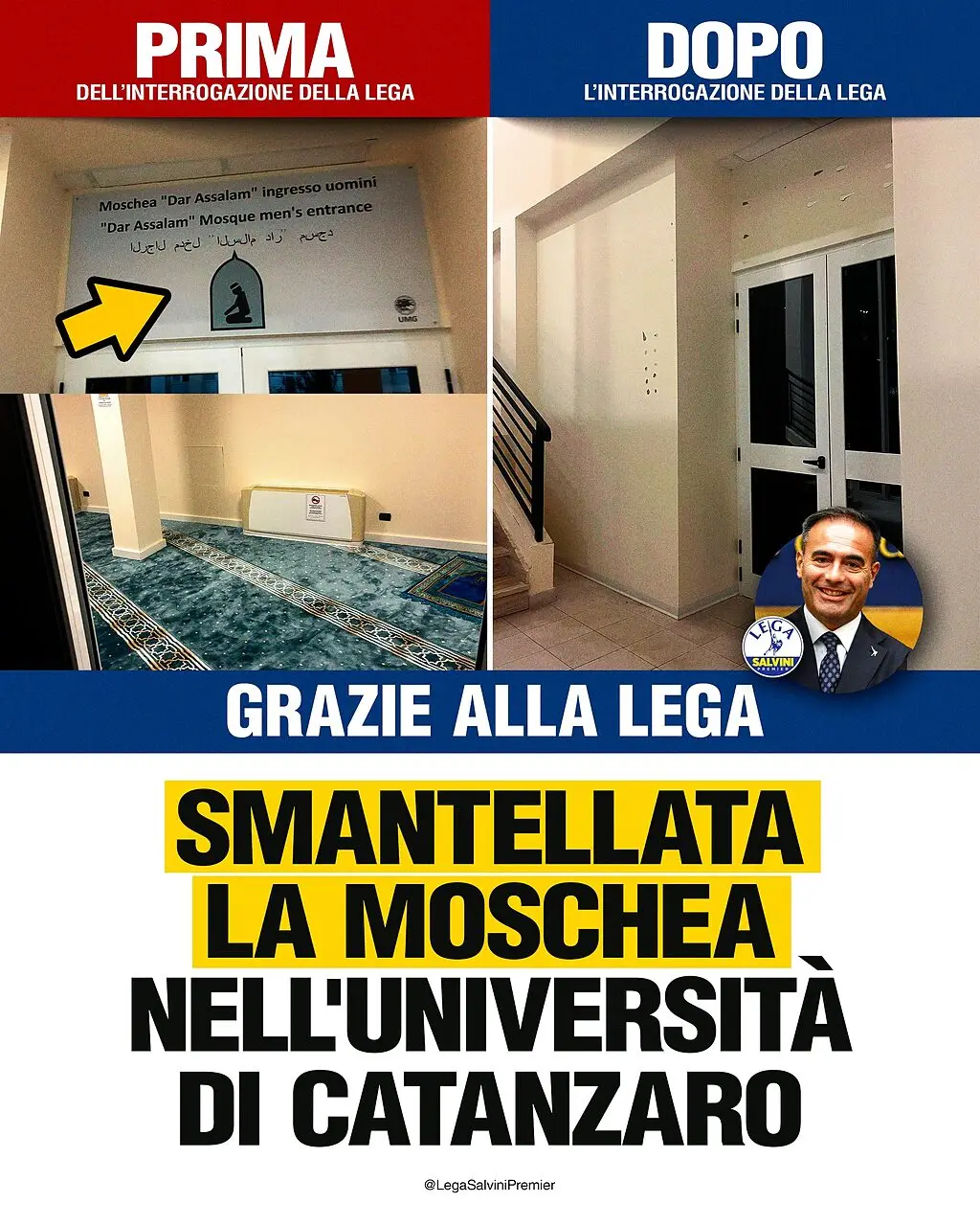 Il post della Lega sulla moschea in Università a Catanzaro