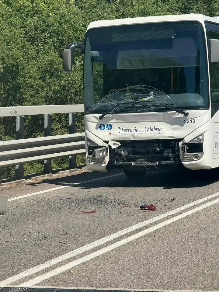 L'autobus di Ferrovie della Calabria incidentato