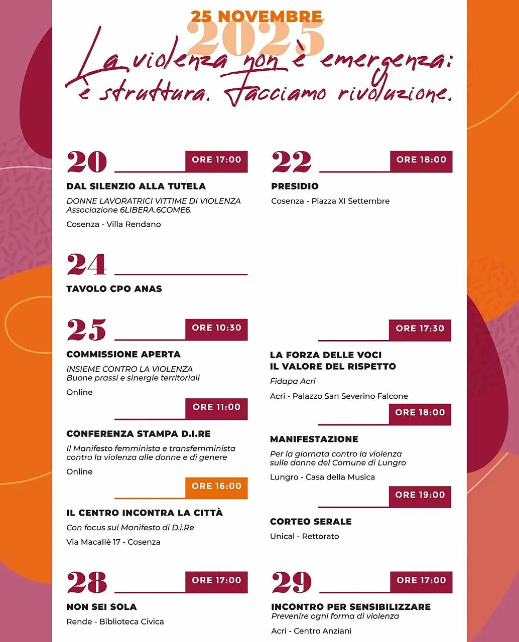 Il manifesto delle iniziative per il 25 novembre