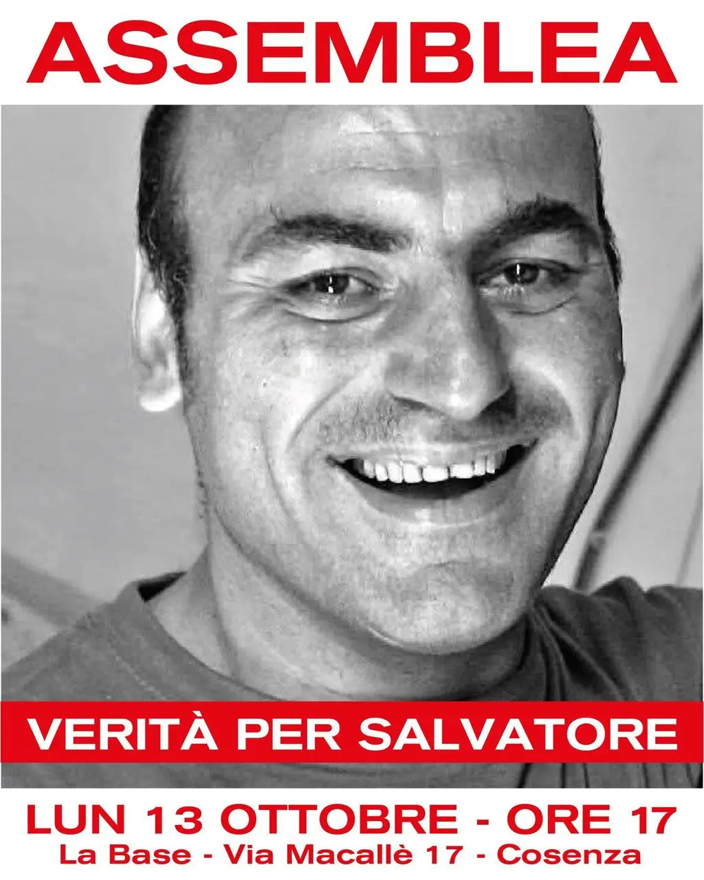 La locandina dell'assemblea per Salvatore Iaccino