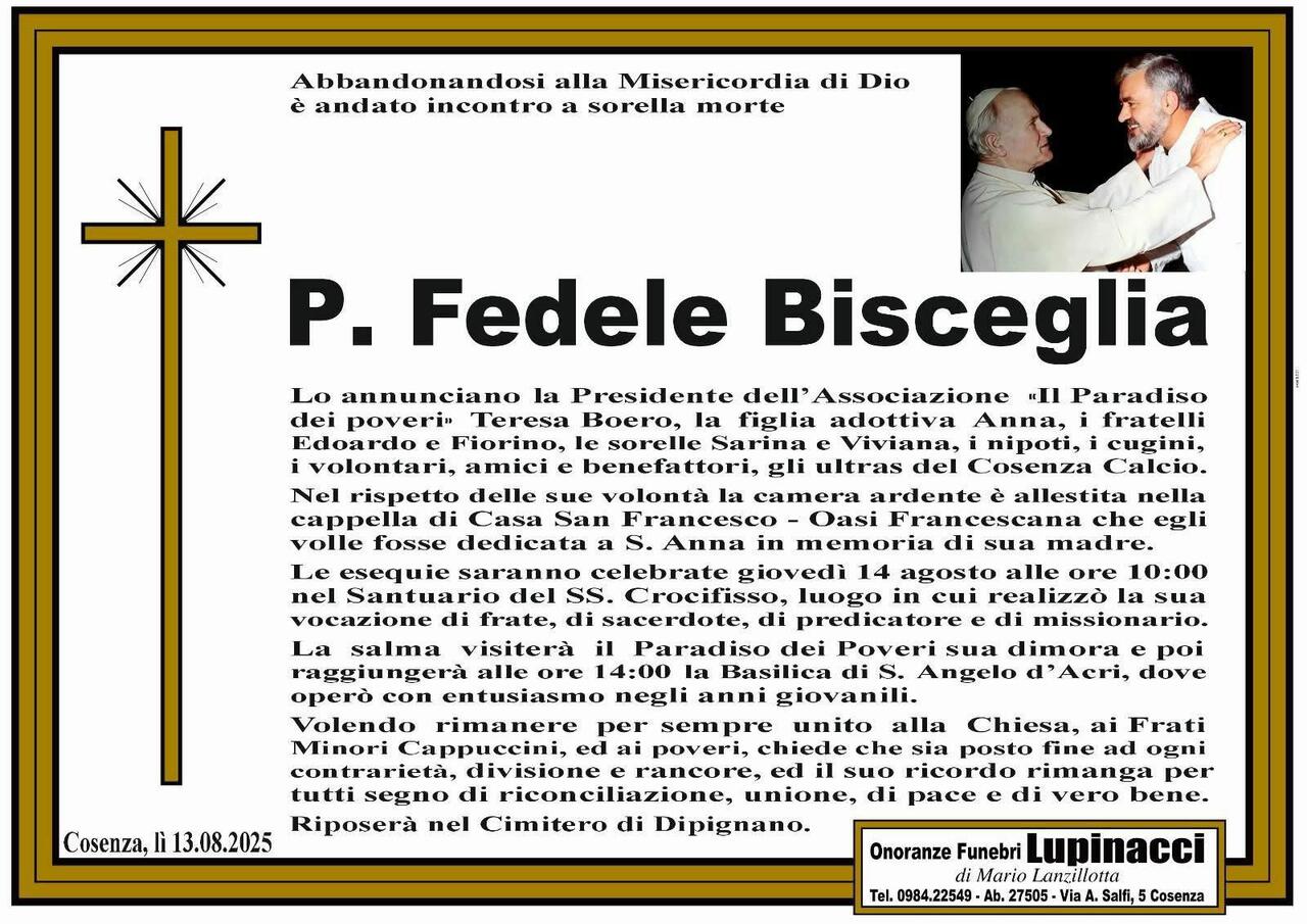Il manifesto che commemora Padre Fedele