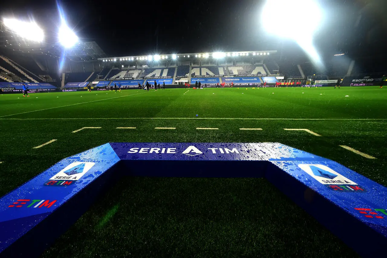 BERGAMO, ITALY - DECEMBER 20: The arch with the logo of serie A is displayed prior the Serie A match between Atalanta BC and AS Roma at Gewiss Stadium