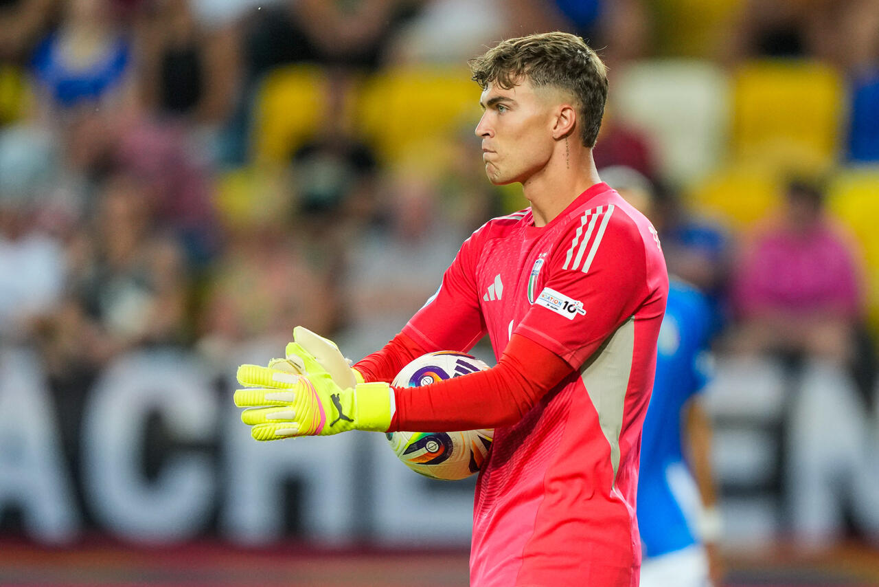 Goalkeeper Sebastiano Desplanches of U21 Italy reacts during the UEFA European Under-21 Championship 2025 Quarter-Final match between Germany and Italy at DAC Arena on June 22, 2025 in Dunajska Streda, Slovakia.