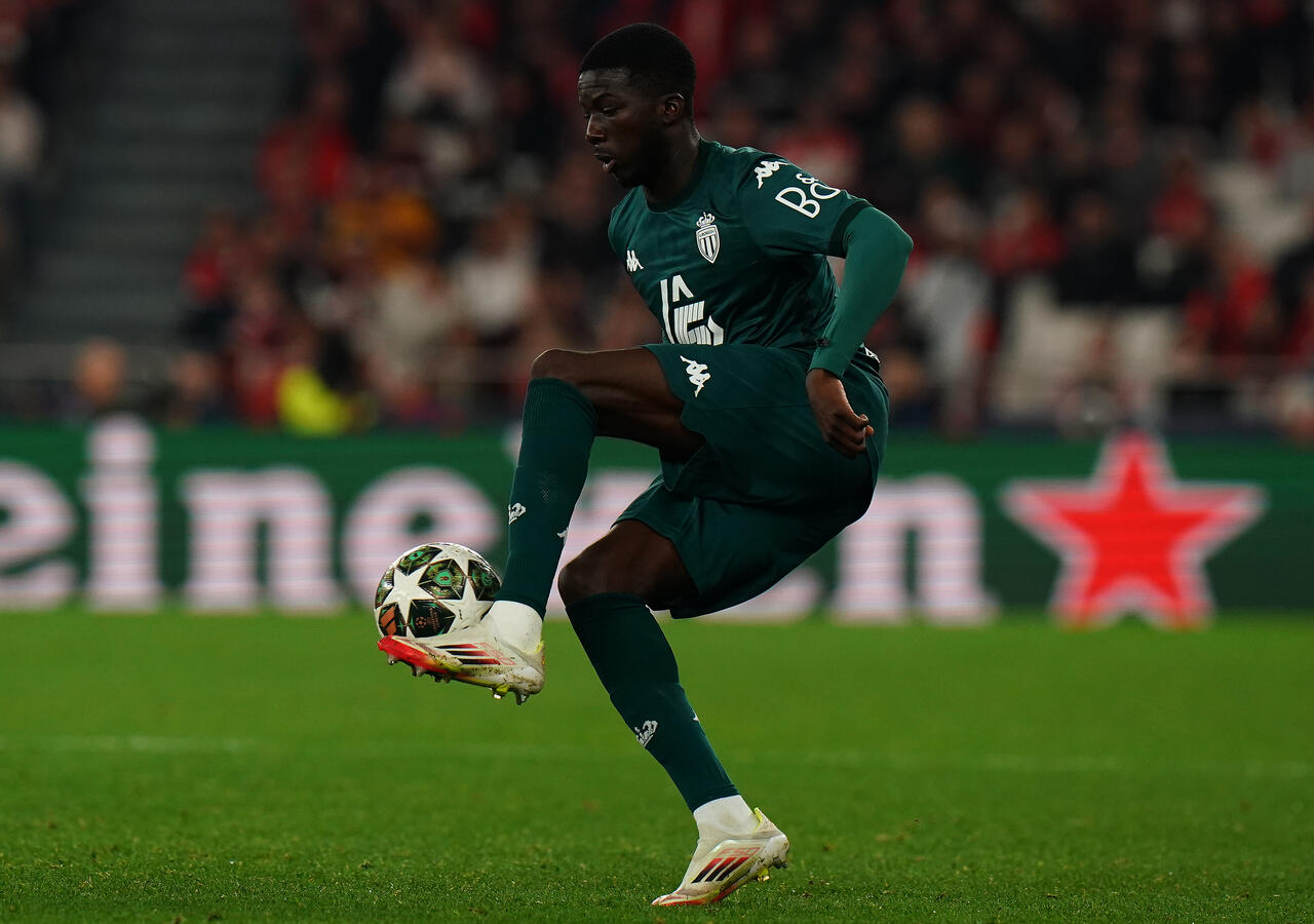 Kassoum Ouattara of AS Monaco in action during the UEFA Champions League 2024/25 League Knockout Play-off Second Leg match between SL Benfica and AS Monaco at Estadio da Luz on February 18, 2025 in Lisbon, Portugal