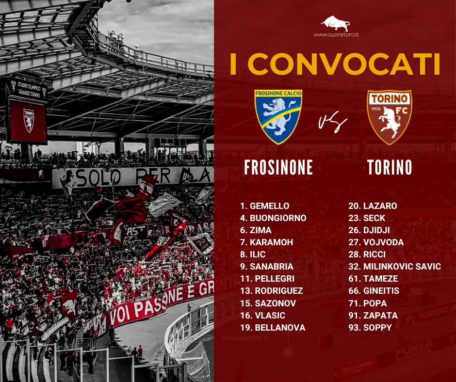 Frosinone-Torino: i convocati