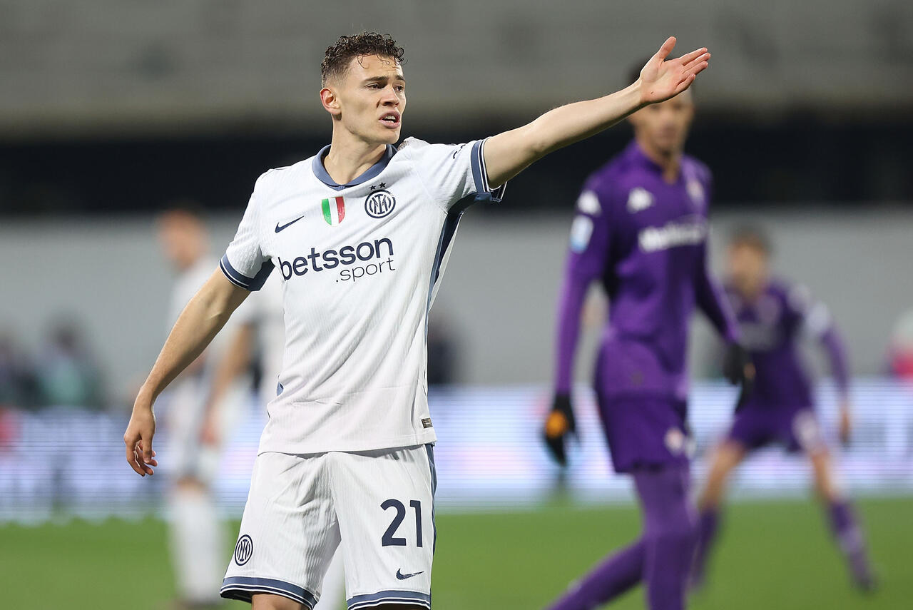 Kristjan Asslani of FC Internazionale reacts during the Serie A match between Fiorentina and FC Internazionale at Stadio Artemio Franchi on February 6, 2025 in Florence, Italy.