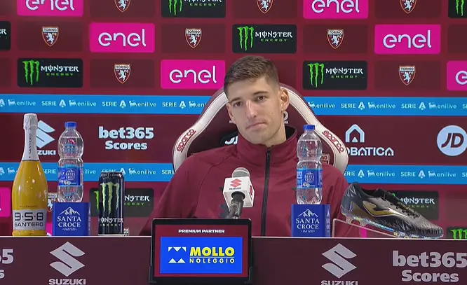 Matteo Prati in conferenza stampa al termine di Torino Lecce