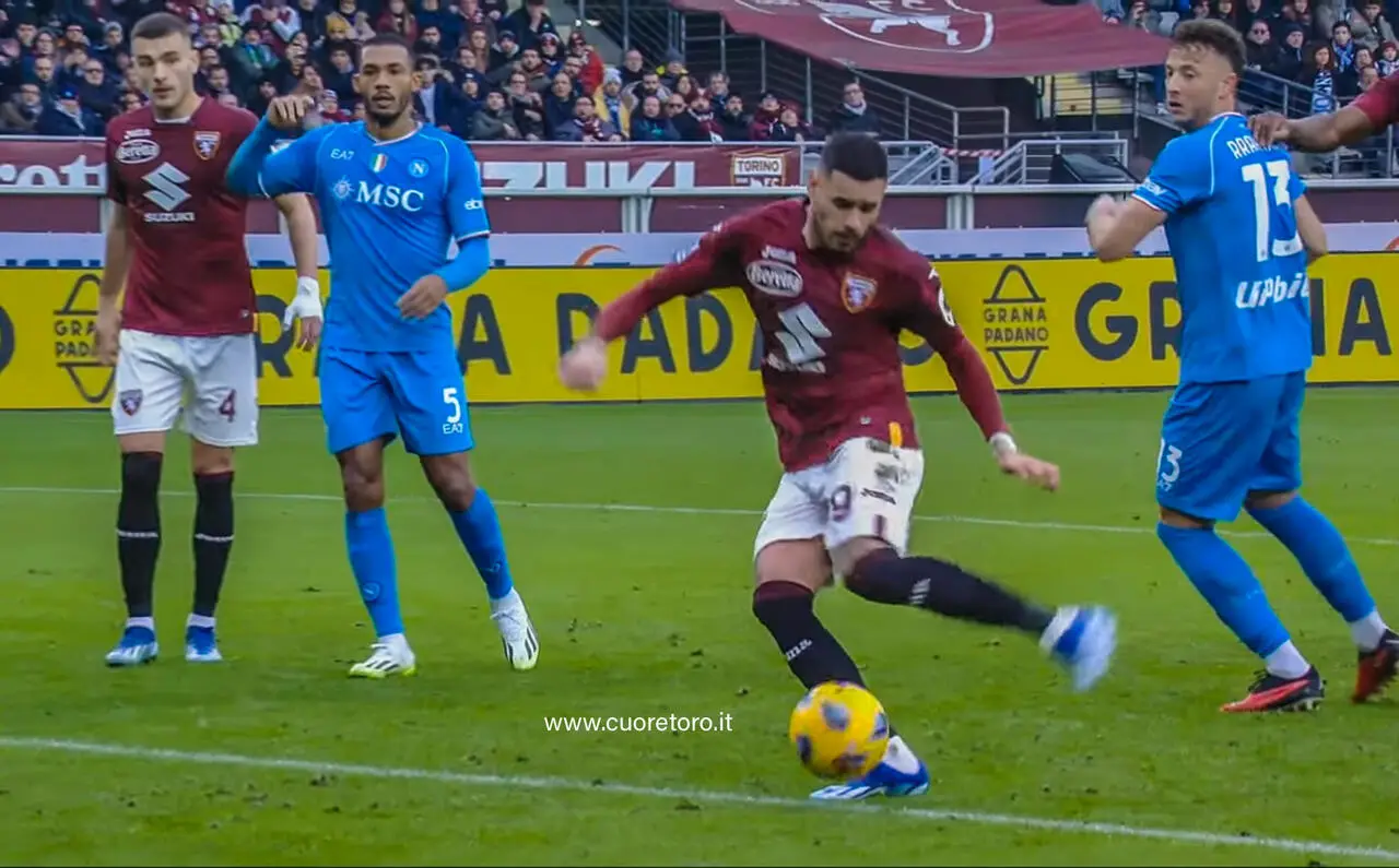 Il gol del vantaggio di Sanabria in Torino-Napoli