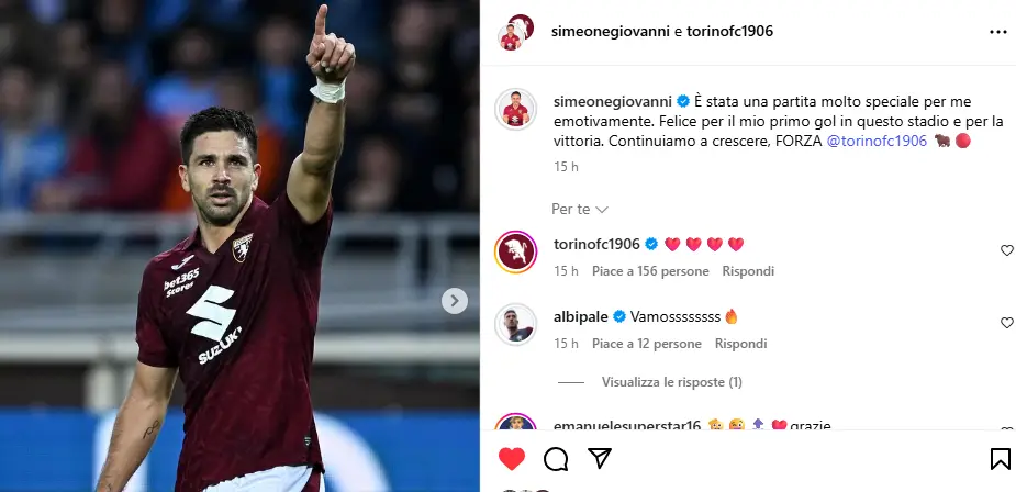 Torino Napoli, il Cholito Simeone sui social