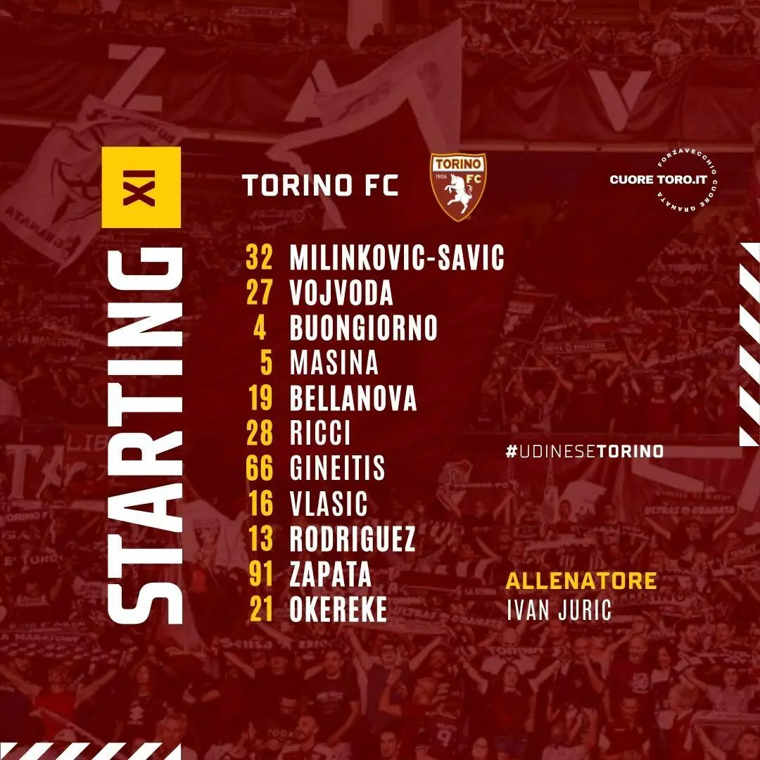 Formazione Udinese-Torino