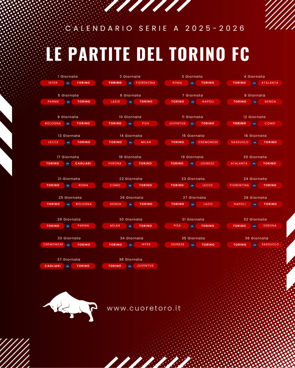 Le partite del Torino Fc 2025 2026