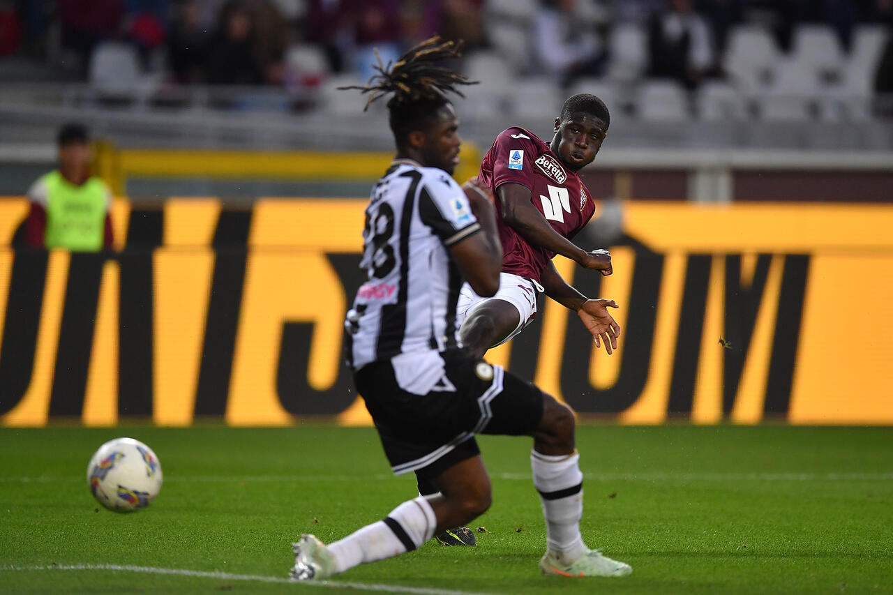 Ali Dembele of Torino scores a goal during the Serie A match between Torino and Udinese at Stadio Olimpico di Torino on April 23, 2025 in Turin, Italy.