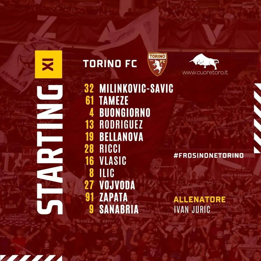 Frosinone-Torino formazioni ufficiali