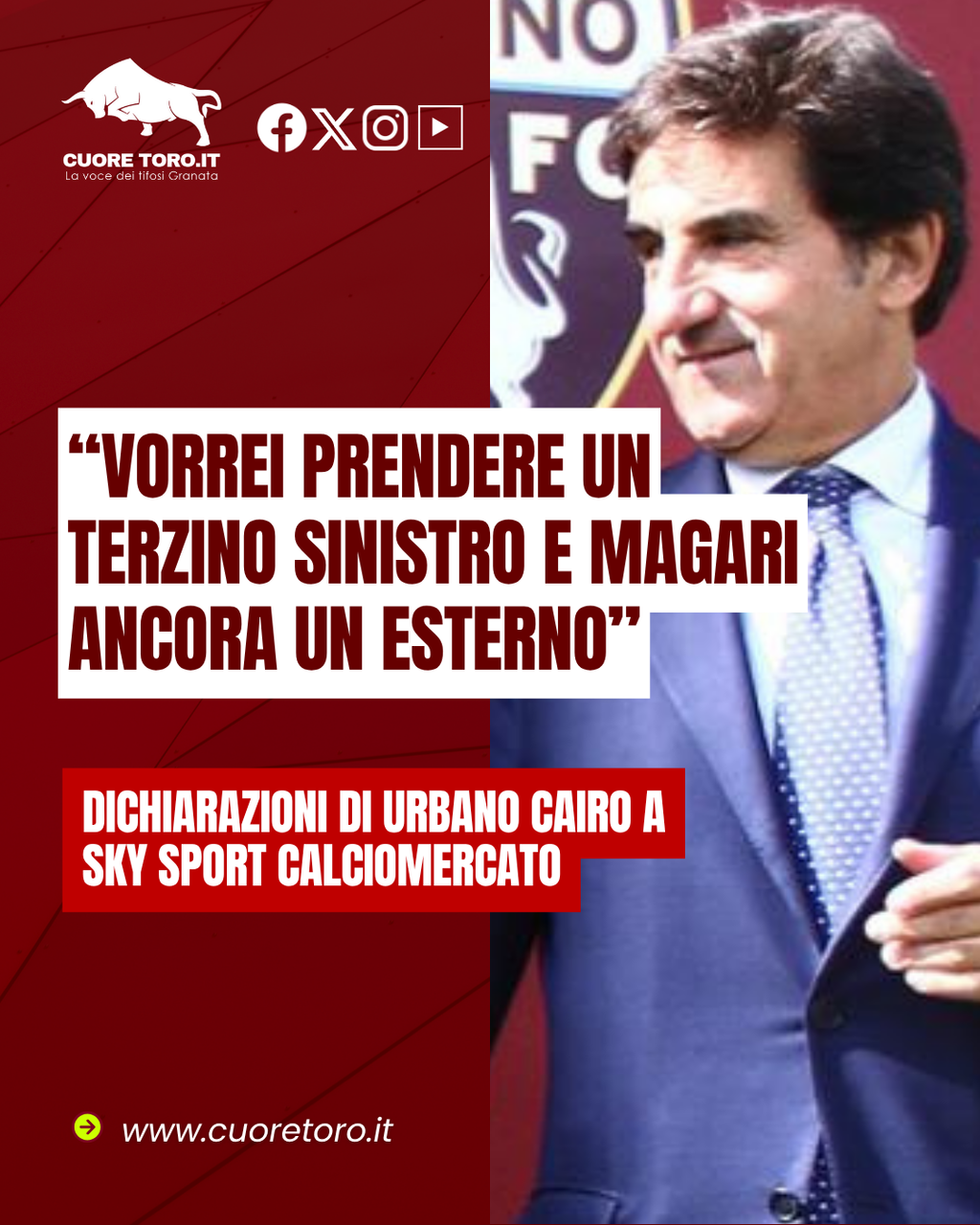 Urbano Cairo parla di calciomercato