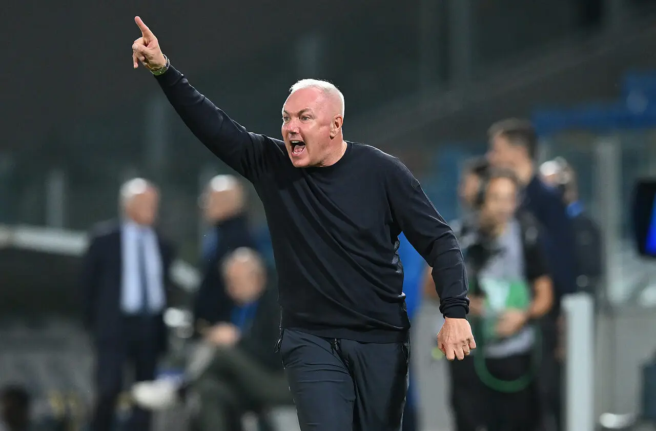 Massimiliano Alvini, allenatore del Frosinone, durante una conferenza stampa in vista della partita contro il Torino.