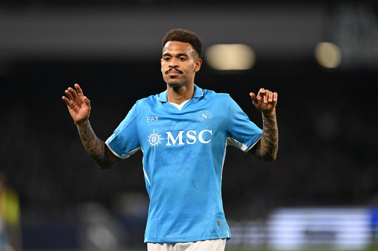 Cyril Ngonge of Napoli during the Serie A match between Napoli and Udinese at Stadio Diego Armando Maradona on February 09, 2025 in Naples, Italy.