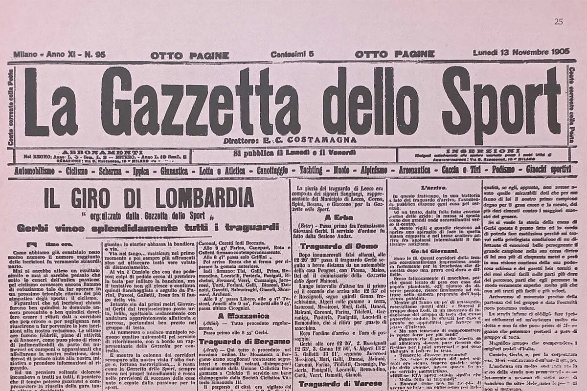 La Gazzetta dello Sport racconta il primo Giro di Lombardia © Antologia del Ciclismo