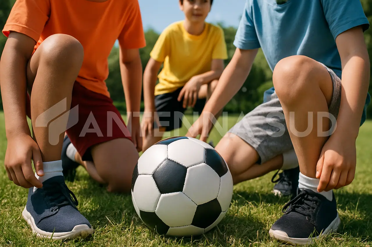 Ragazzini giocano a calcio (foto AI: Todaro/AntennaSud)