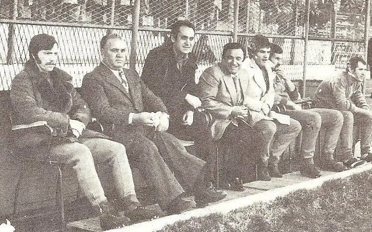 La panchina del Taranto in Brindisi-Taranto 0-0 del 26 gennaio 1975.