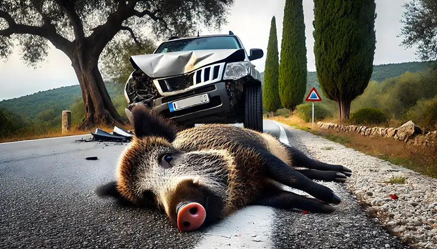 Incidente stradale provocato da cinghiale (foto AI Massimo Todaro)