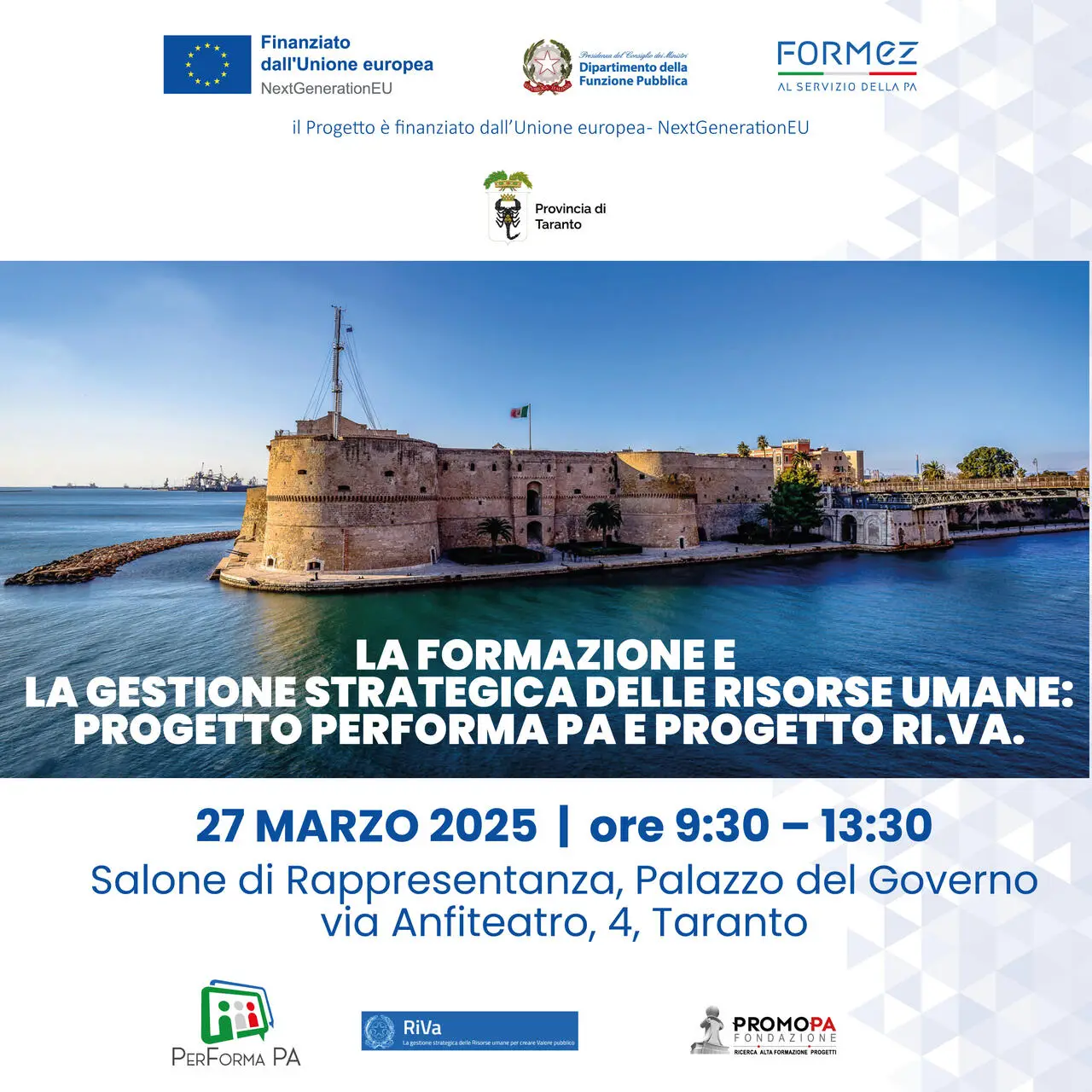 Formazione e gestione risorse umane: a Taranto focus su PerForma PA e Ri.Va.