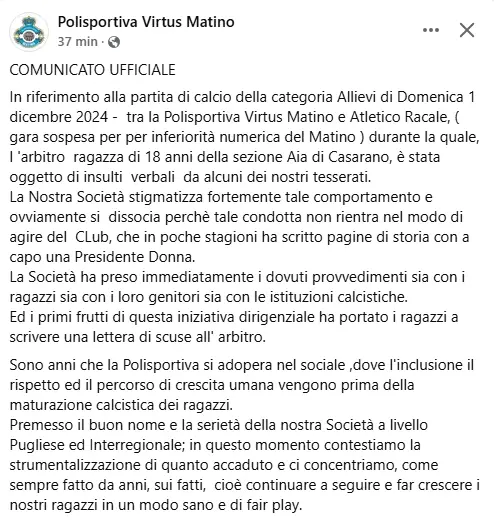 Il comunicato del Matino