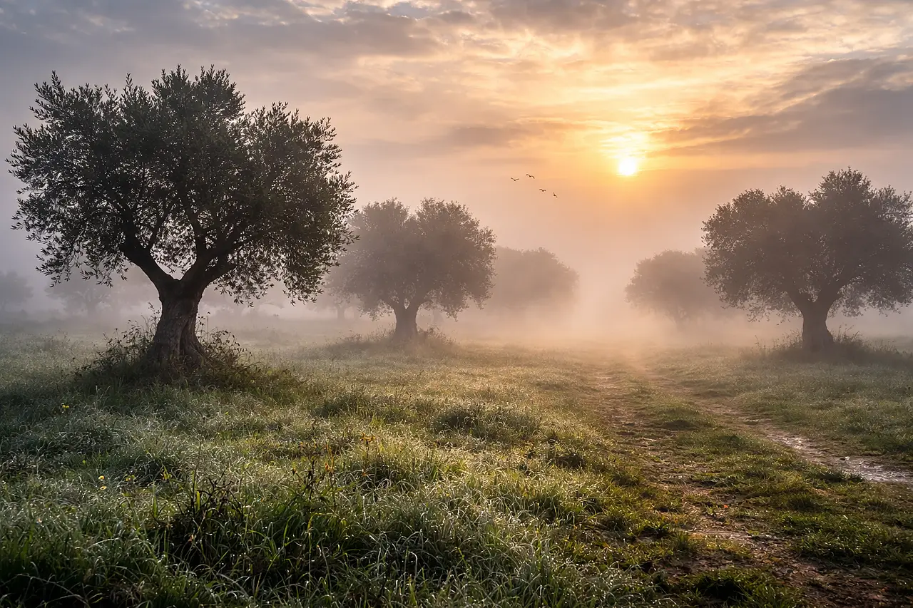 campagna nebbia ulivi