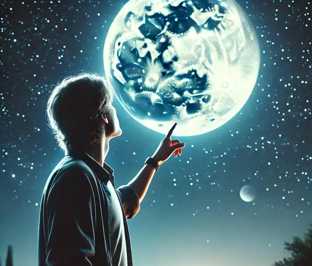 un uomo indica la luna