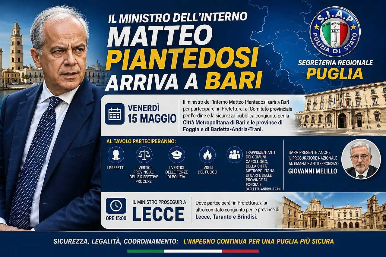 Piantedosi in Puglia 15 maggio