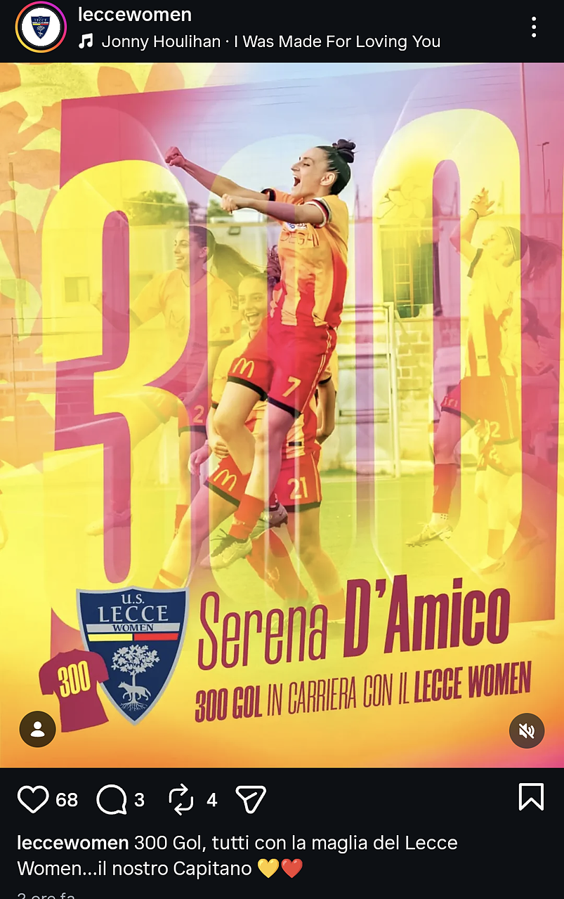 Post Instagram dedicato a Serena D'Amico