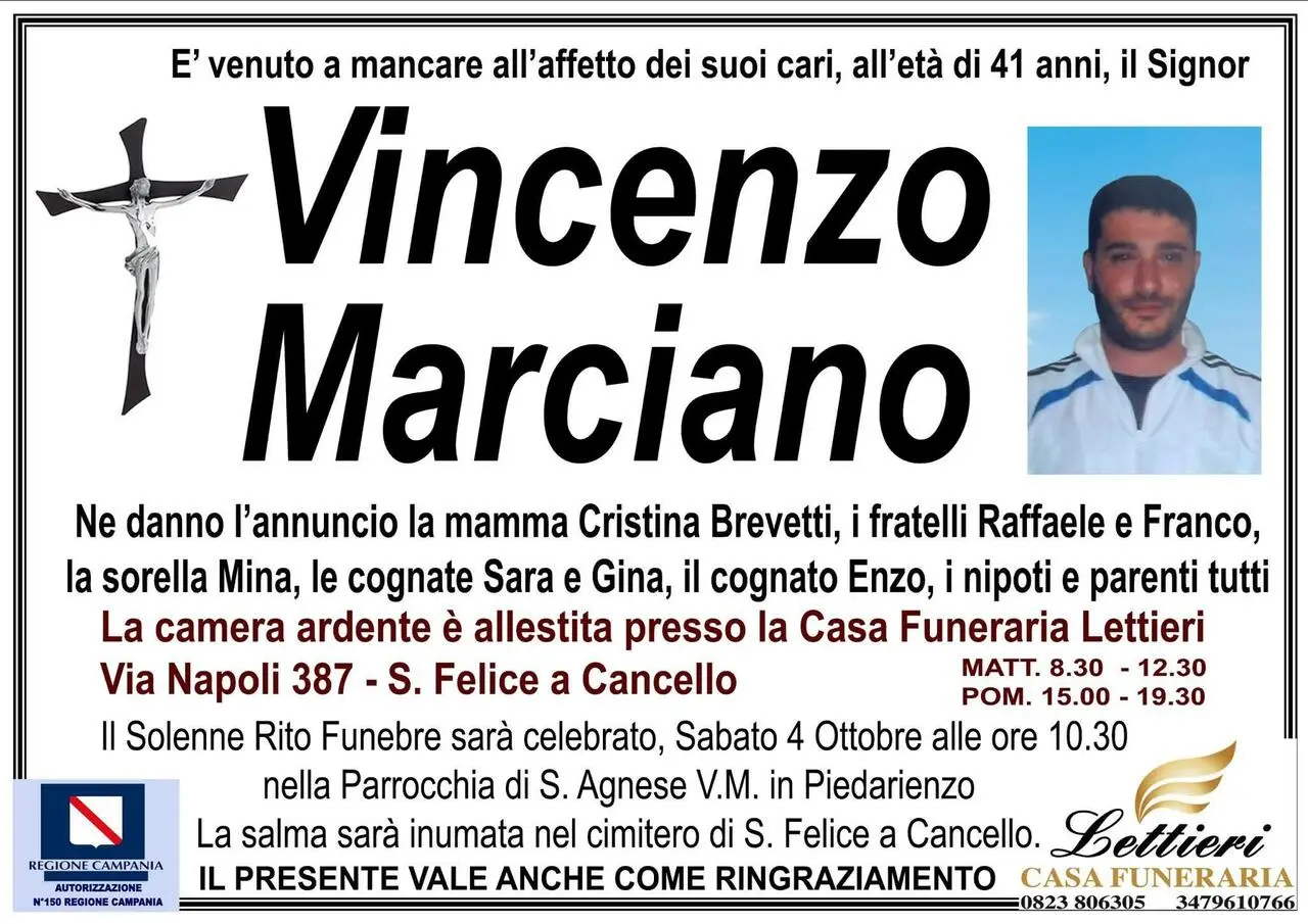 Manifesto funebre di Vincenzo Marciano