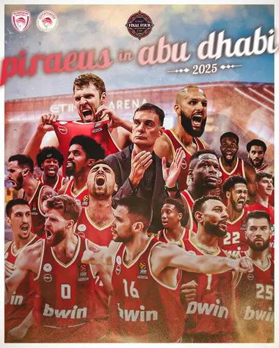 La celebrazione della conquista delle Final Four di Abu Dhabi per l'Olympiacos