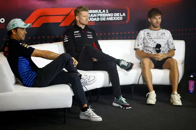Pérez, Hulkenberg e Gasly in conferenza stampa a Città del Messico.