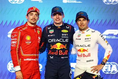 La top-3 a Jeddah: Verstappen in pole, poi Leclerc e Pérez. Credits: Red Bull Content Pool