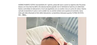 Il primo post sul rapimento della piccola Sofia