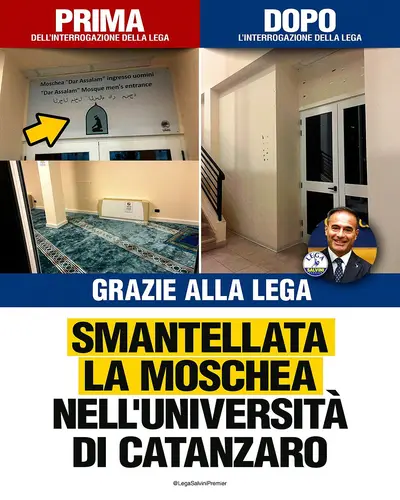 Il post della Lega sulla moschea in Università a Catanzaro
