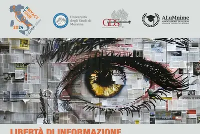 Locandina con immagine di occhio realizzata con fogli di giornale