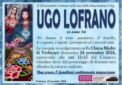 Manifesto annuncio morte Ugo Lofrano
