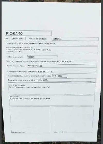 Istituto Superiore di Sanità alimento botulino