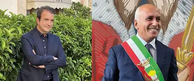 Mario Occhiuto già Sindaco di Cosenza a sinistra nella foto, Franz Caruso Sindaco di Cosenza a destra nella foto.