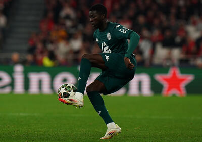 Kassoum Ouattara of AS Monaco in action during the UEFA Champions League 2024/25 League Knockout Play-off Second Leg match between SL Benfica and AS Monaco at Estadio da Luz on February 18, 2025 in Lisbon, Portugal