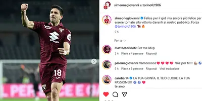 Torino Parma, Giovanni Simeone festeggia sui social
