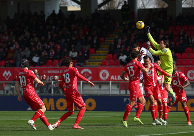 Stefano Turati of Monza clears the ball during the Serie A match between Monza and Torino at U-Power Stadium on March 02, 2025 in Monza, Italy.