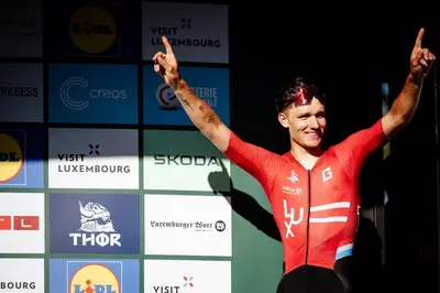 Mathieu Kockelmann festeggia la vittoria di tappa al Tour de Luxembourg © Tour de Luxembourg/Anouk Flesch